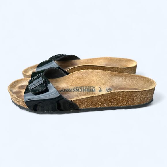 Women's Birkenstock Madrid Black Patent Leather Slide Sandals size 38 Narrow - Picture 6 of 10